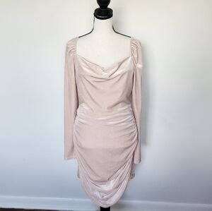 How very loved Bodycon Dress Champagne Gold Sparkle Velvet Ruched Draped Neck L